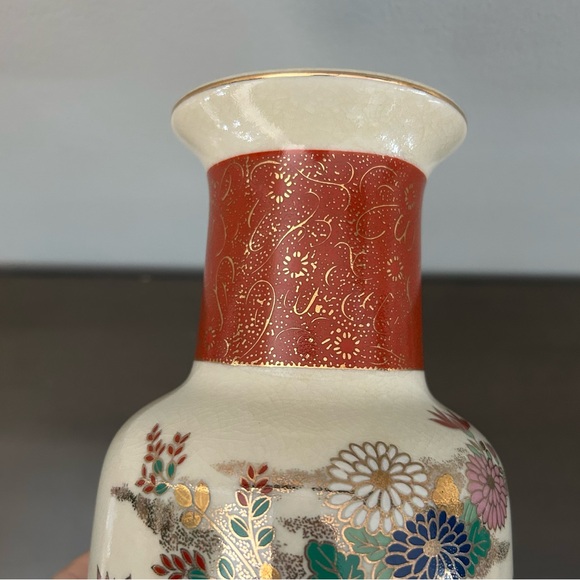 Vintage Satsuma 12"  Floral Crackle Glaze Vase Made in Japan - Picture 13 of 14